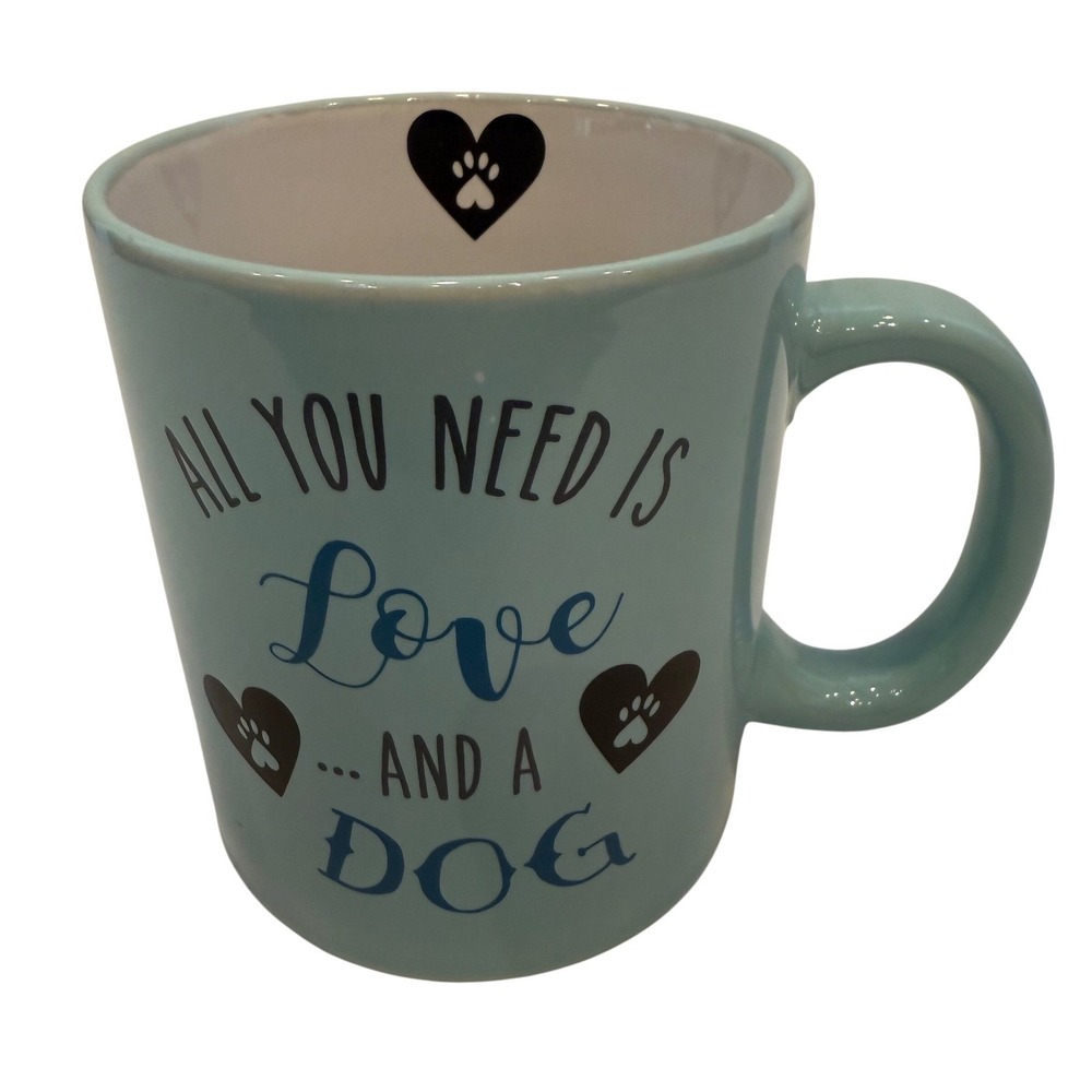 Light‎ Blue Ceramic Mug Love And A Dog Paw Print Heart Coffee Tea Cup